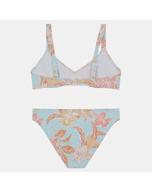 Maillot de Bain 2 Pièces en Matière recyclée à Feuilles bleu/orange