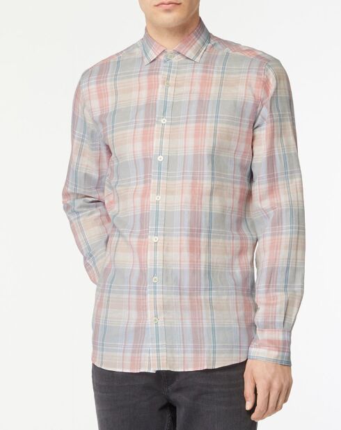 Chemise en Lin mélangé Slim Fit à carreaux multicolore