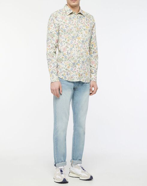 Weißes Hemd aus Leinen und Baumwolle mit Blumenmuster