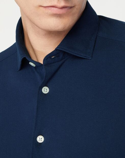 Chemise Slim Fit Unie Piquée bleu marine