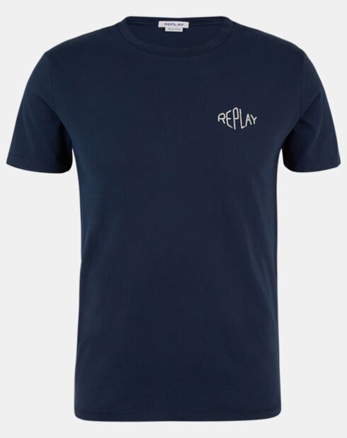 Donkerblauw T-shirt van biologisch katoen met korte mouwen van Replay Heart Logo