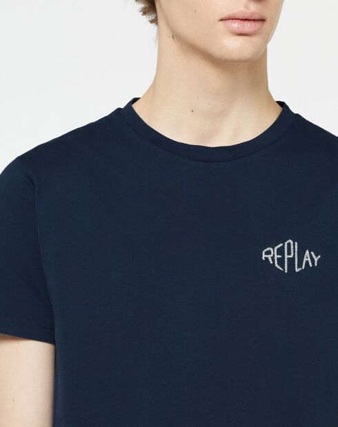 Donkerblauw T-shirt van biologisch katoen met korte mouwen van Replay Heart Logo