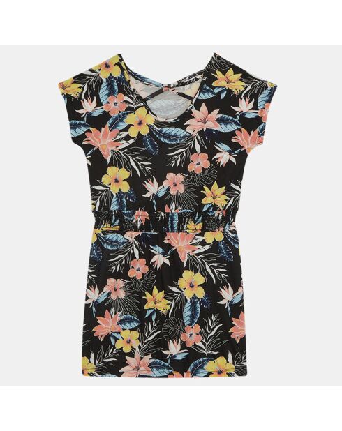 Robe en Coton imprimée fleurs et feuilles noir/multicolore