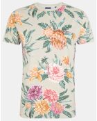 T-Shirt col rond Print Flower Alover beige