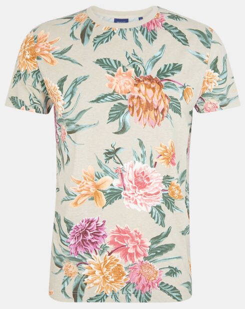 T-Shirt col rond Print Flower Alover beige