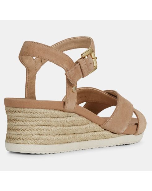 Sandales en Velours de Cuir Ischia beiges - Talon 5,5 cm