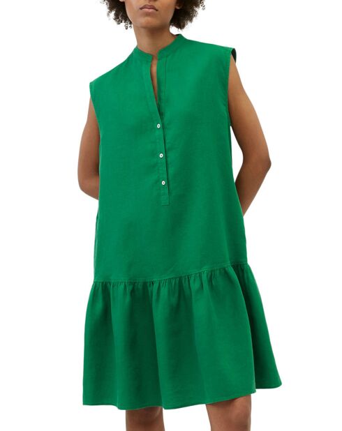 Robe 100% Lin sans manches Col V vert foncé