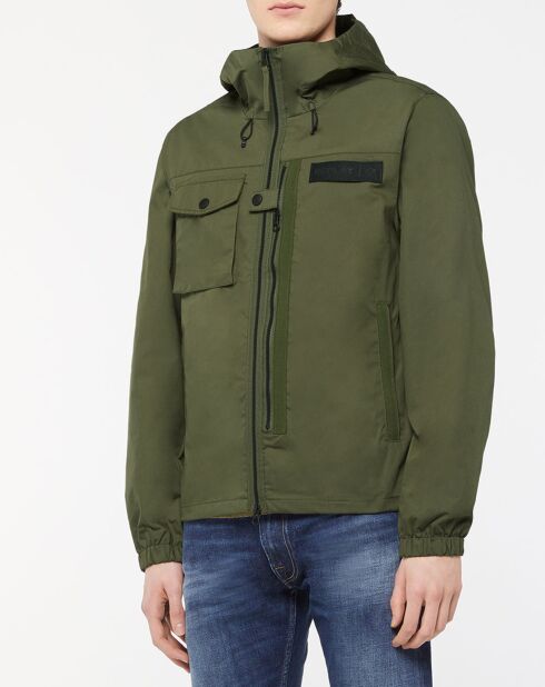 Kaki jack met capuchon en zak