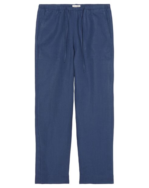Pantalon 100% Lin Elastique Lin bleu moyen
