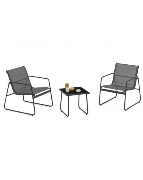 Salon de jardin textilène 2 places gris
