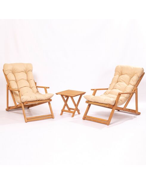 Salon de jardin 2 places en Bois naturel