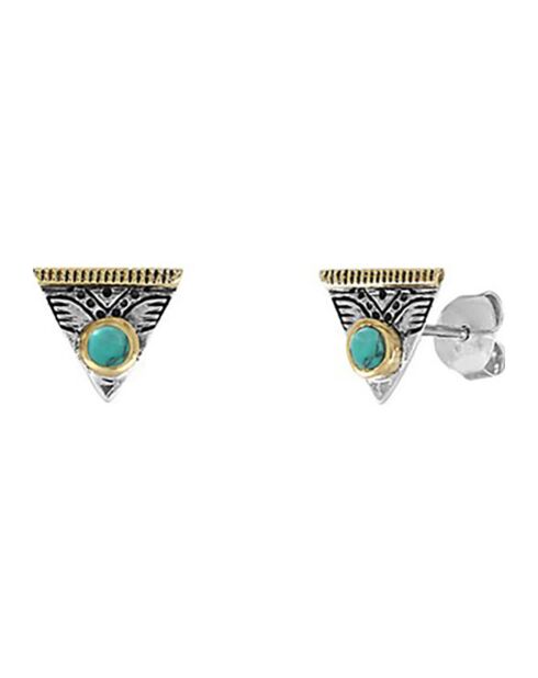 Boucles d'oreilles en Argent, Laiton & Turquoise reconstituée