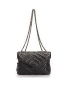 Schwarze Ava Schultertasche aus gestepptem Leder - 22x9x17 cm