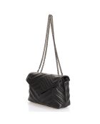 Schwarze Ava Schultertasche aus gestepptem Leder - 22x9x17 cm