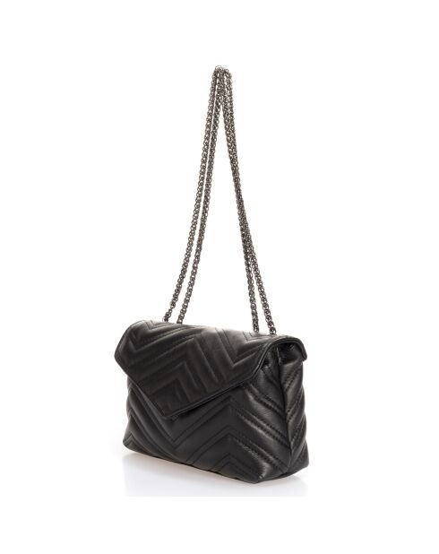 Schwarze Ava Schultertasche aus gestepptem Leder - 22x9x17 cm