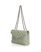 Wassergrüne Ava Schultertasche aus gestepptem Leder - 22x9x17 cm