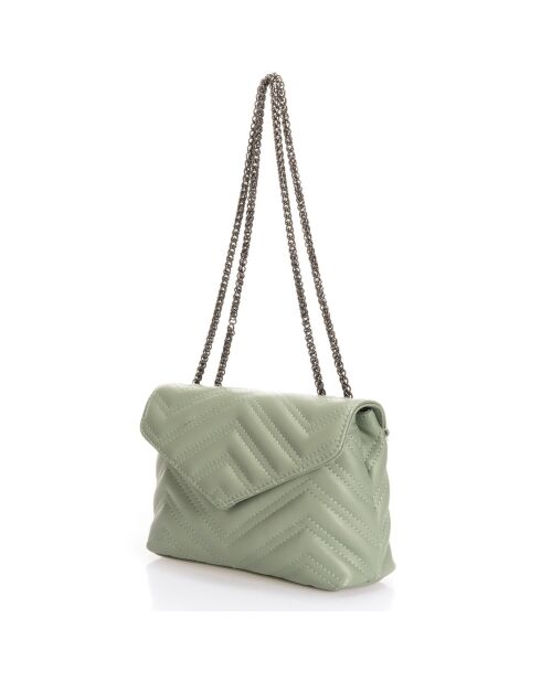 Wassergrüne Ava Schultertasche aus gestepptem Leder - 22x9x17 cm