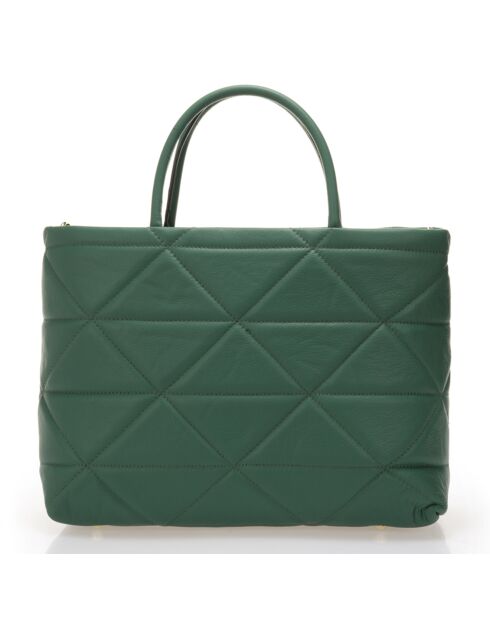 Gewatteerde leren draagtas in groene jade - 33x14x26 cm