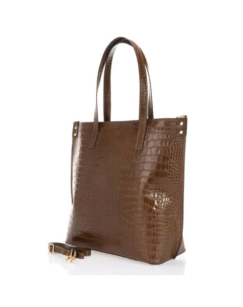Borsa a tracolla in pelle Cate Croco marrone - 43x14x36 cm