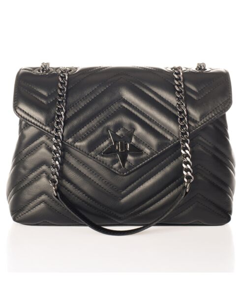 Mila zwarte gewatteerde leren schoudertas - 35x12x33 cm