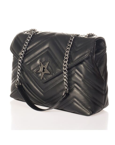 Mila zwarte gewatteerde leren schoudertas - 35x12x33 cm