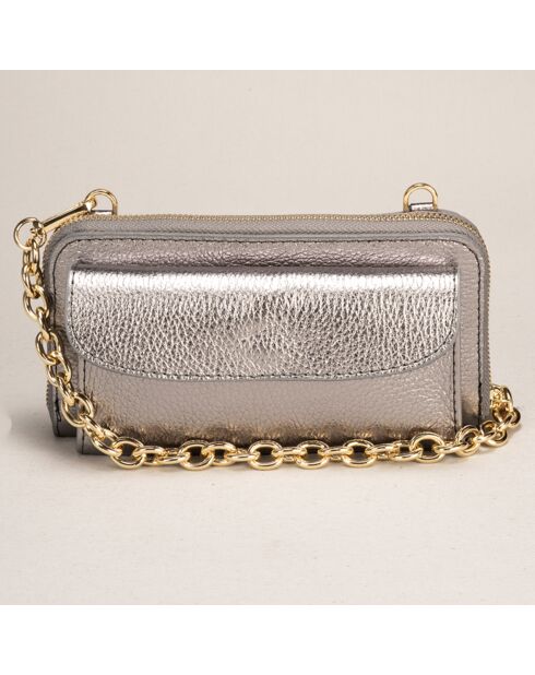 Portefeuille avec chaîne en Cuir Bia argenté - 19x4x11 cm