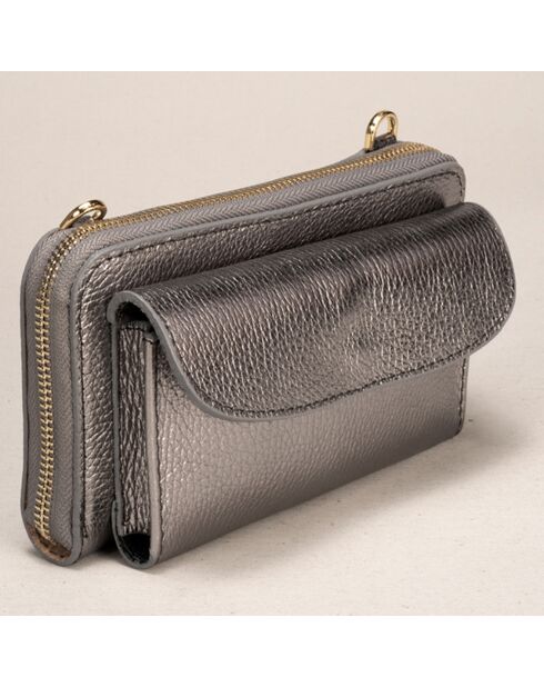 Portefeuille avec chaîne en Cuir Bia argenté - 19x4x11 cm