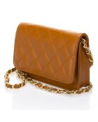 Sac bandoulière en Cuir matelassé Iris camel - 19x4x14 cm