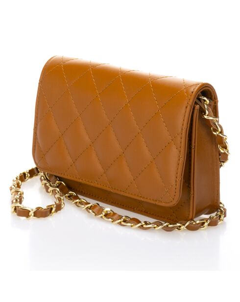 Sac bandoulière en Cuir matelassé Iris camel - 19x4x14 cm