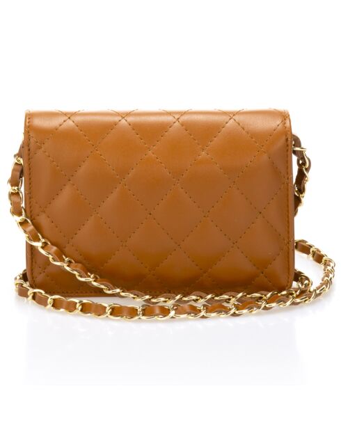 Sac bandoulière en Cuir matelassé Iris camel - 19x4x14 cm