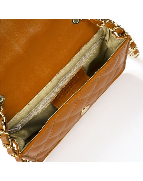 Sac bandoulière en Cuir matelassé Iris camel - 19x4x14 cm