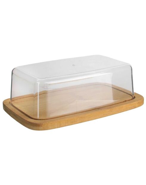 Beurrier en bambou marron/transparent - 19.3x6.2x12.4 cm