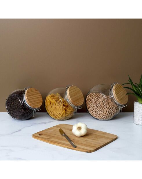 Barattolo rotondo con coperchio in legno trasparente - 2,2 L