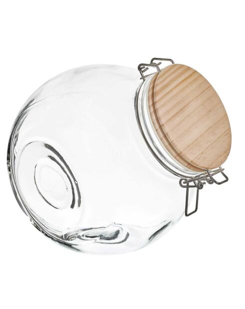 Bocal de conservation rond couvercle bois transparent - 2.2 L