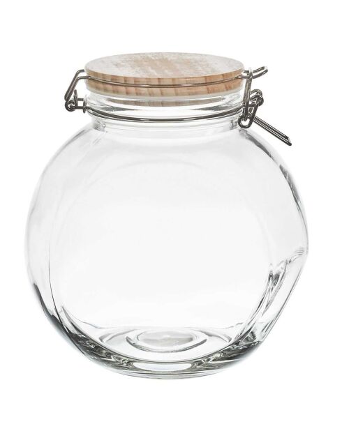 Bocal de conservation rond couvercle bois transparent - 2.2 L