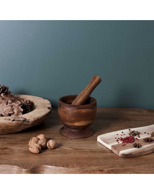 Mortier et pilon en Acacia marron - 12x10.5x12 cm