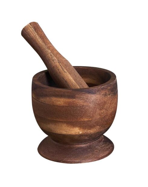 Mortier et pilon en Acacia marron - 12x10.5x12 cm