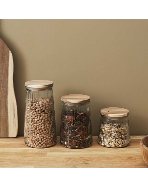 Barattolo in vetro trasparente Acacia con coperchio - 65 cl