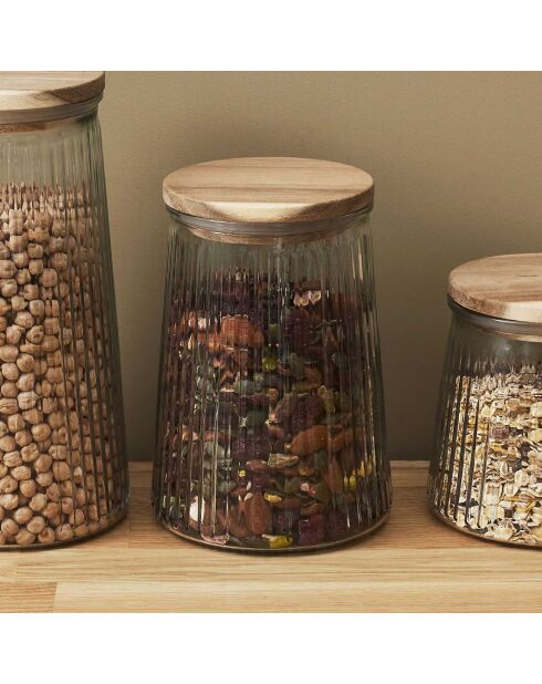 Barattolo in vetro trasparente Acacia con coperchio - 95 cl