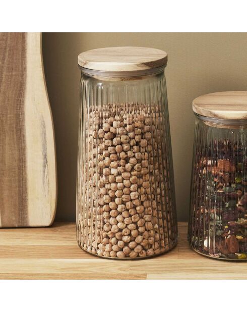 Barattolo in vetro trasparente acacia con coperchio - 130 cl