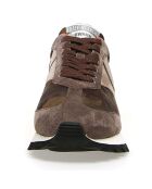 Qwark sneakers van taupe/camouflageleer van leer