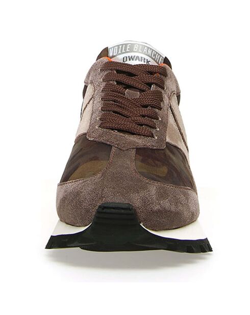 Qwark sneakers van taupe/camouflageleer van leer