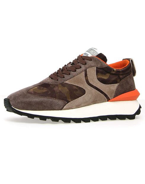 Qwark sneakers van taupe/camouflageleer van leer