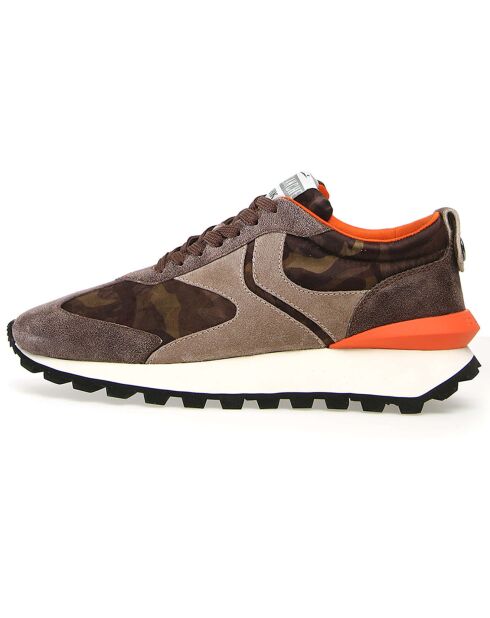 Qwark sneakers van taupe/camouflageleer van leer
