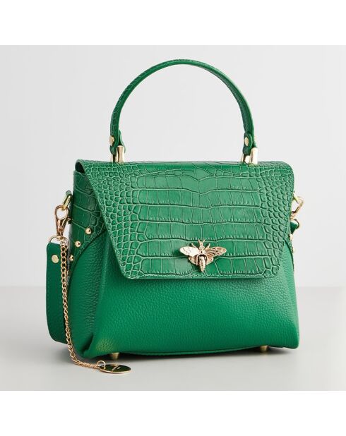 Sac à main en Cuir Yasmin vert foncé - 22x19.5x10 cm