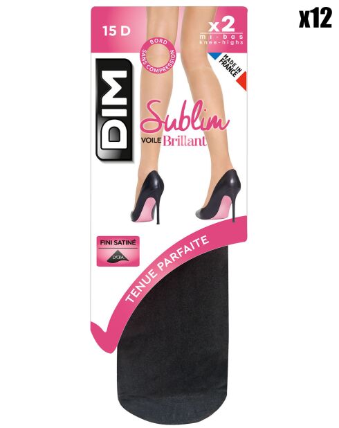 12 Paires de mi-bas Sublim Voile Brillant 15 deniers noirs