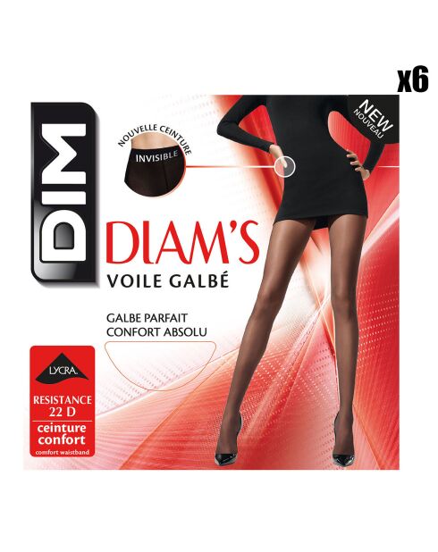 6 Collants Diam's Voile Galbé 22 deniers noirs