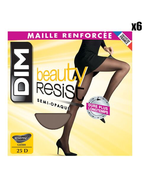 6 Collants Beauty Resist Semi-Opaque 25 deniers noirs