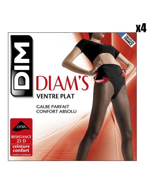 4 Collants Diam's Ventre Plat 25 deniers noirs
