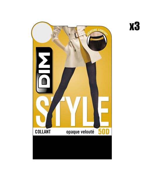 3 Collants Style Opaque Velouté 50 deniers noirs